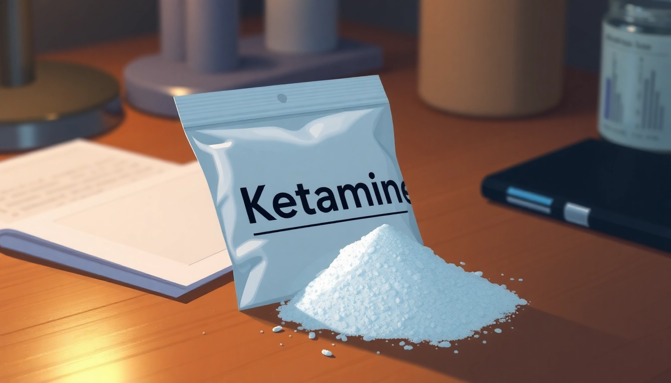 Buy Ketamine Powder packaged elegantly on a desk, highlighting discretion and quality.