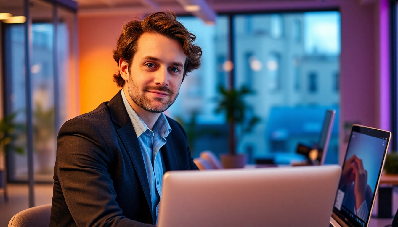 Gilles Babinet engaged in a digital transformation discussion in a vibrant office setting.