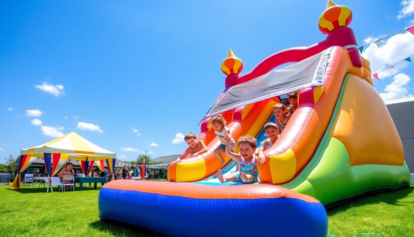 Children enjoying a slide rental at a vibrant outdoor party, enhancing fun and excitement for the event.