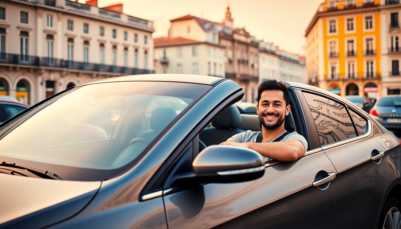 Experience the convenience of cheap car rental with driver Lisbon amidst Lisbon's vibrant streets and historic buildings.