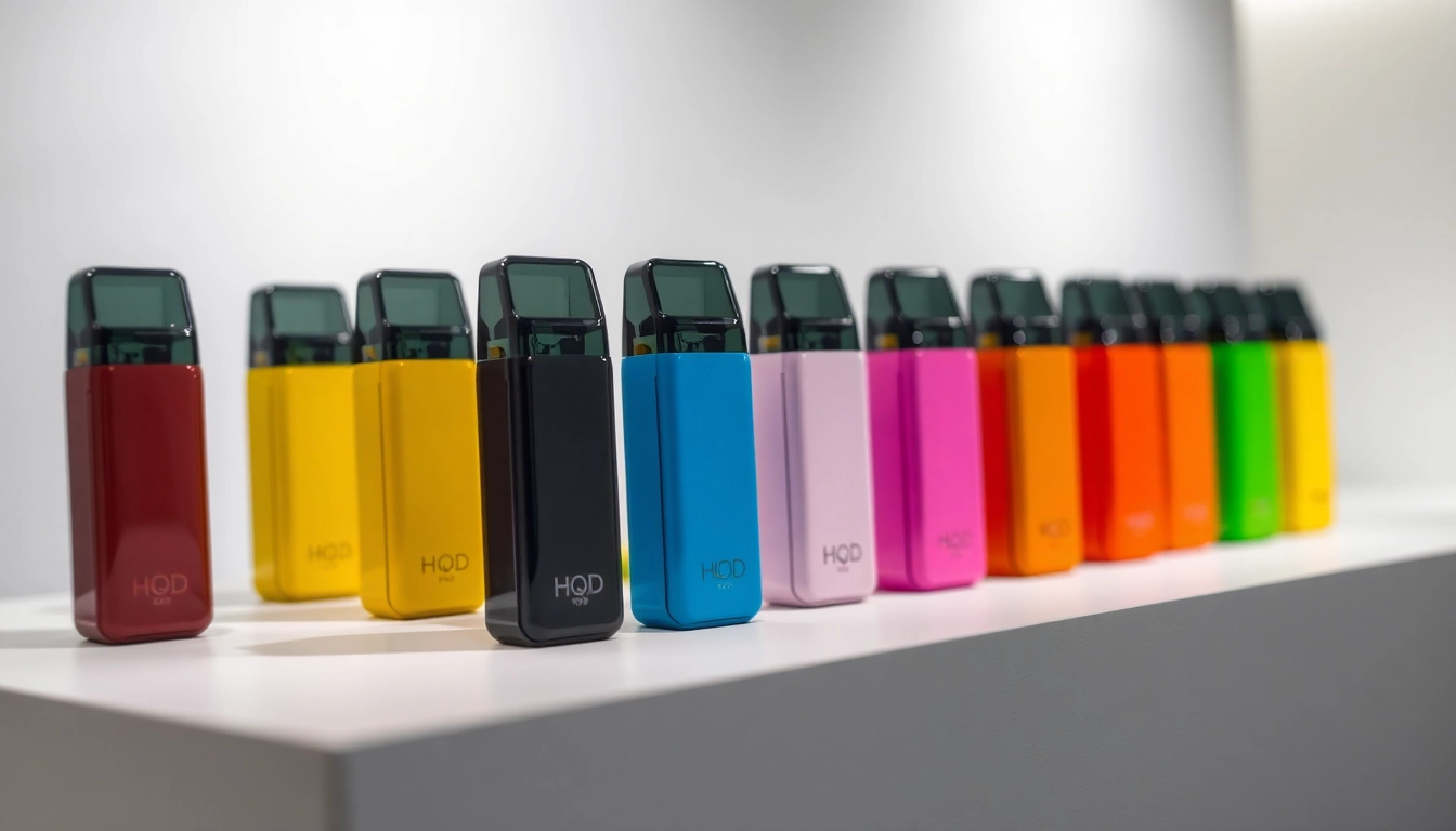 Discover Hqd Pods showcasing vibrant flavors in an elegant arrangement, emphasizing quality.