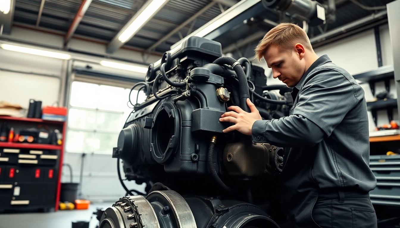 View of experienced diesel mechanics near me performing engine repairs with precision and care.