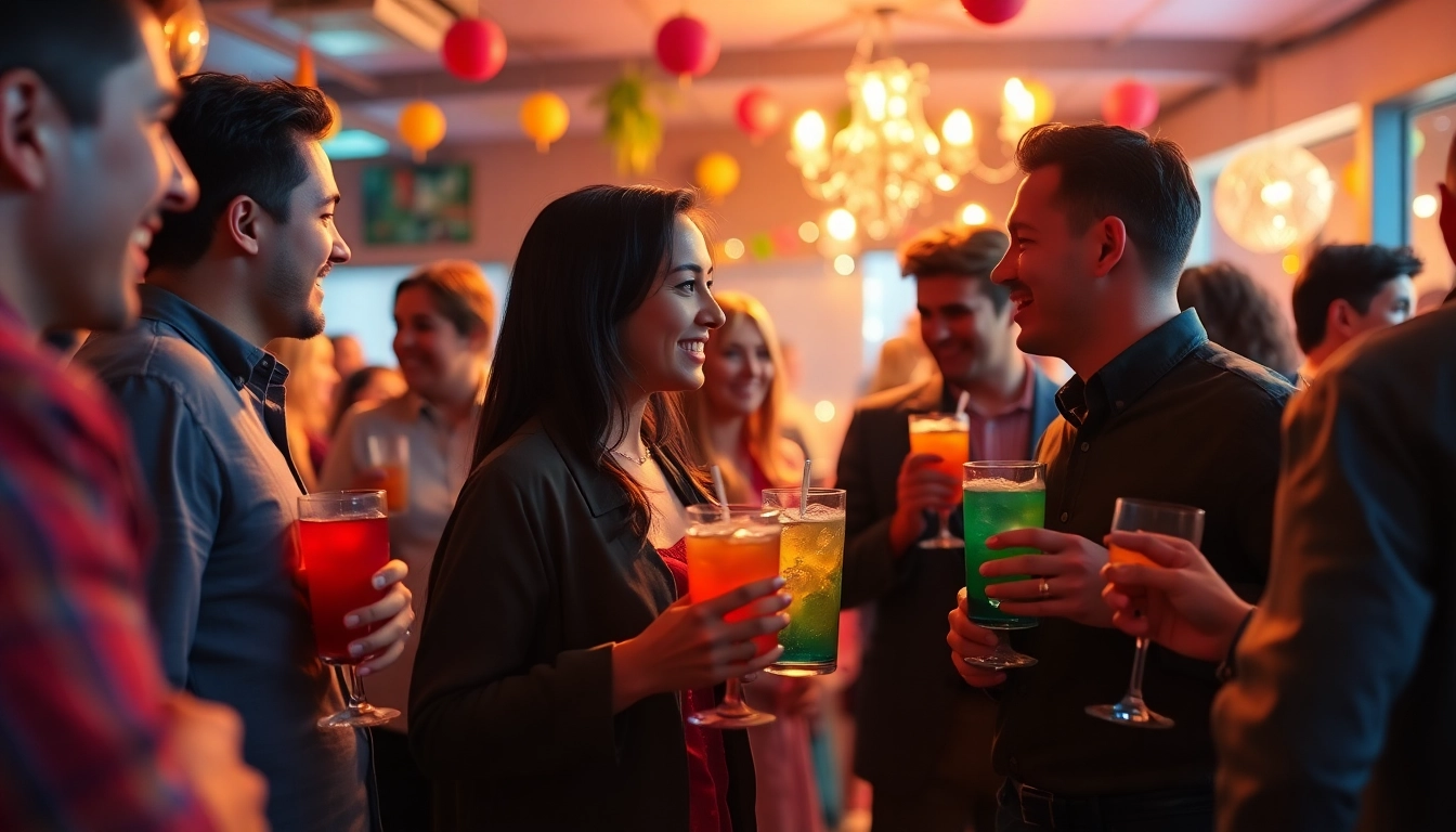 Enjoy a lively After Work Party with friends in a vibrant atmosphere filled with colorful drinks.