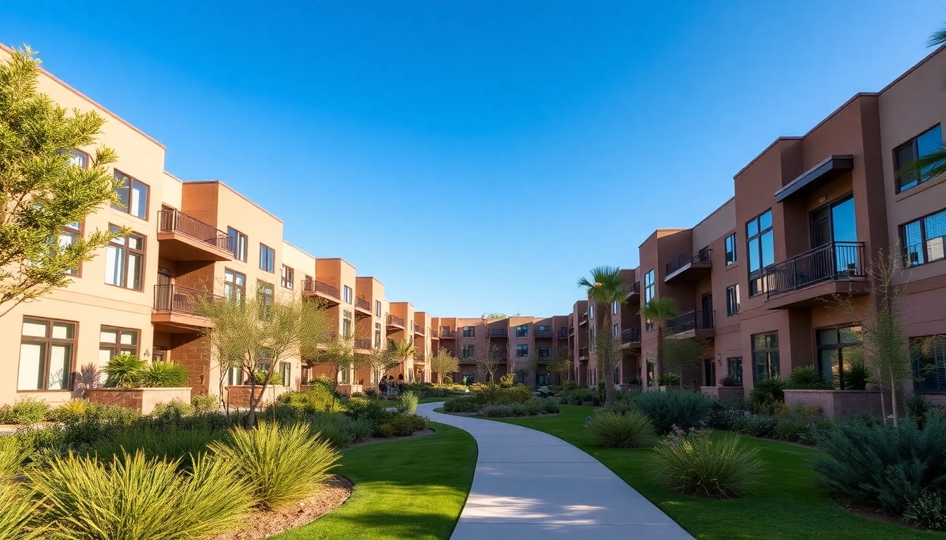 Find modern apartments in El Mirage featuring beautiful exterior design and lush greenery.