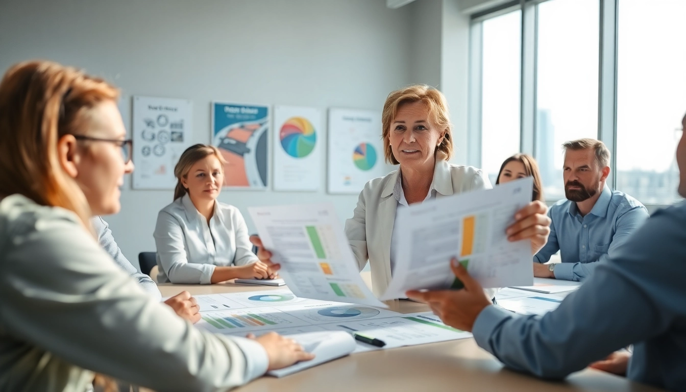 Environmental Health & Safety (EHS) Consultant discussing safety plans with a team in a bright office setting.