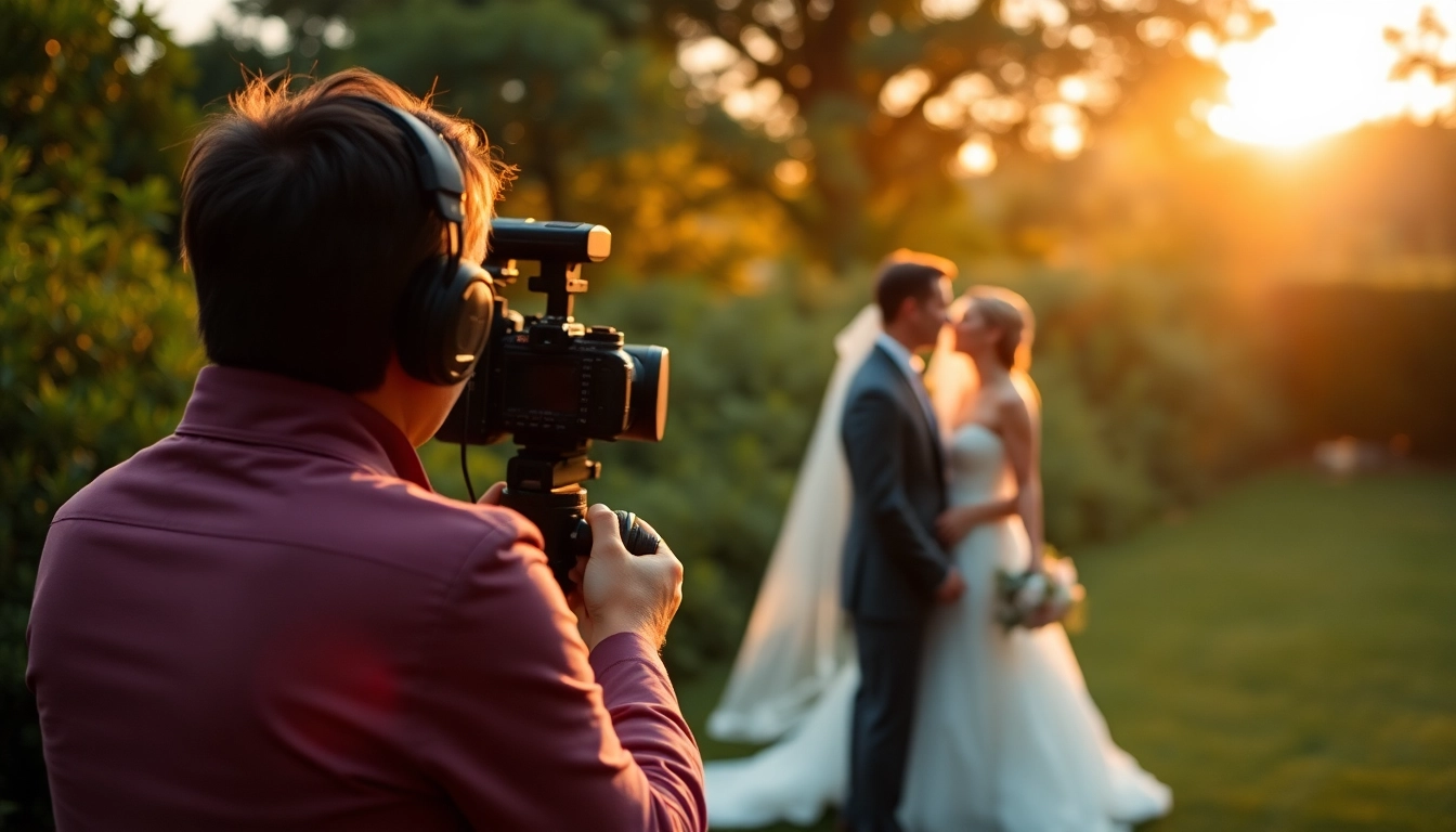 Wedding videographer in Ireland capturing a beautiful sunset scene of a couple outdoors.