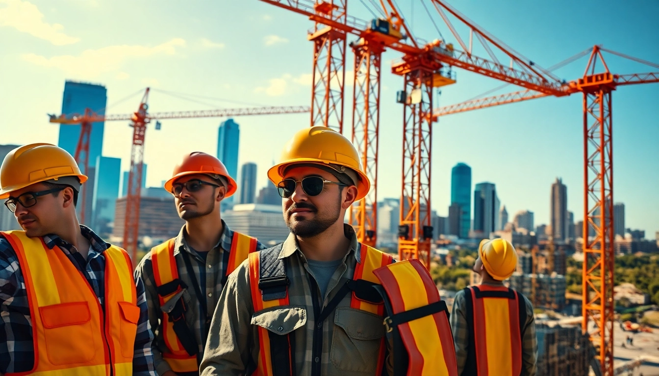 Austin construction site bustling with workers and cranes, capturing industry energy and skill.