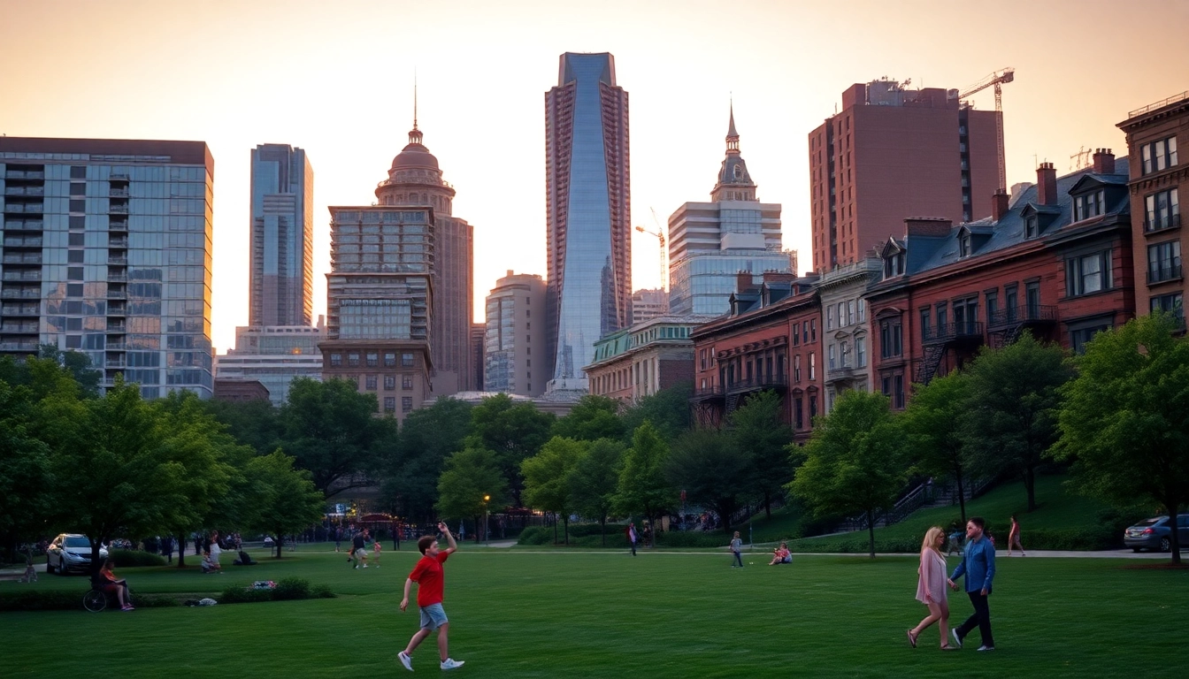 Scenic view of Downtown Jersey City skyline at sunset highlighting urban vibrancy.