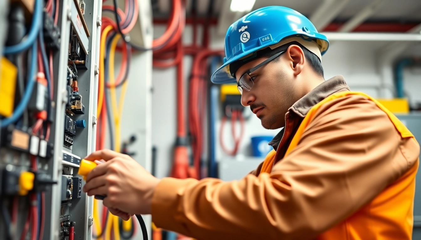 Electrician apprenticeship Hawaii in action, showcasing a focused apprentice working on an electrical panel.