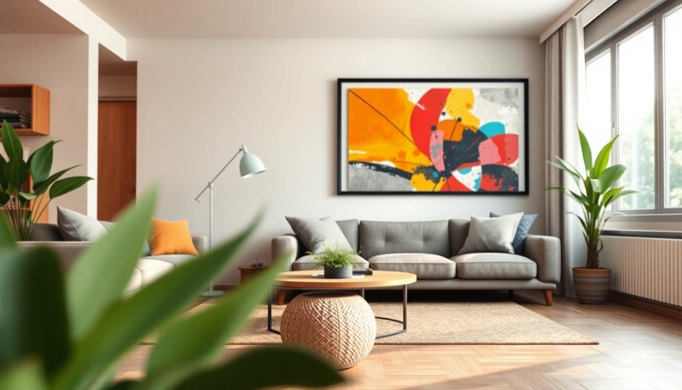 Elegant 36x48 frame enhancing a modern living room with vibrant artwork.