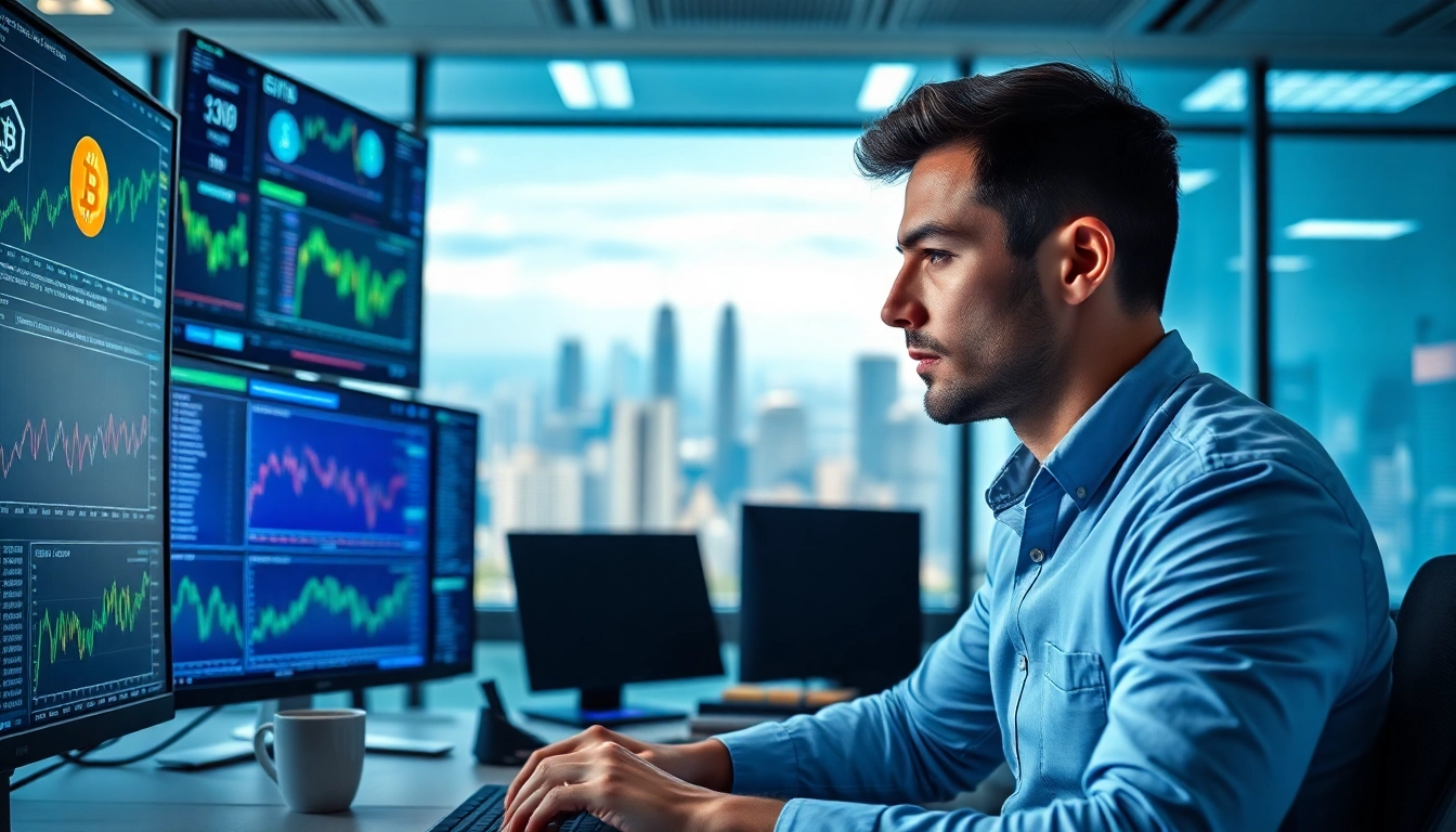 Analyzing cryptocurrency trends: Is Based Chad on Coinbase with a professional trader in a modern office.