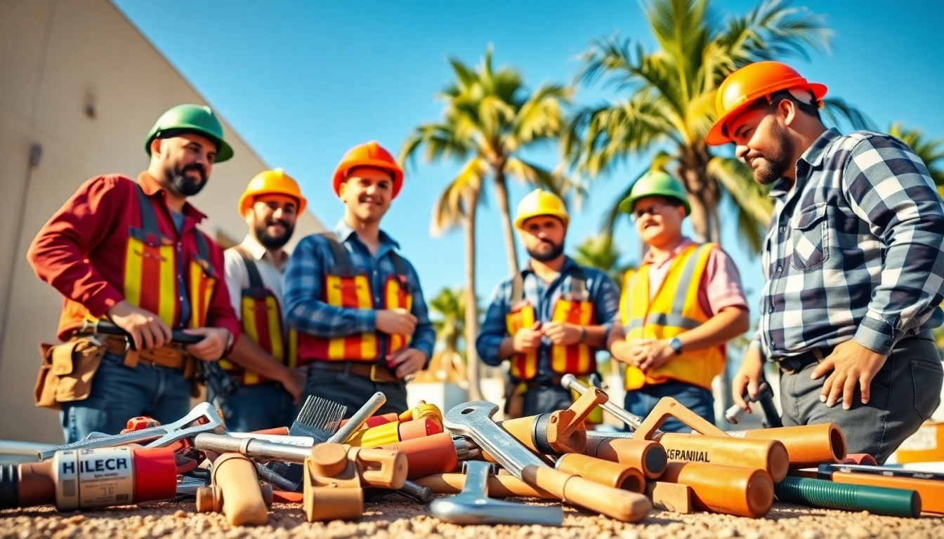 Southern California contractors association engaging in active teamwork on-site with tools and equipment.