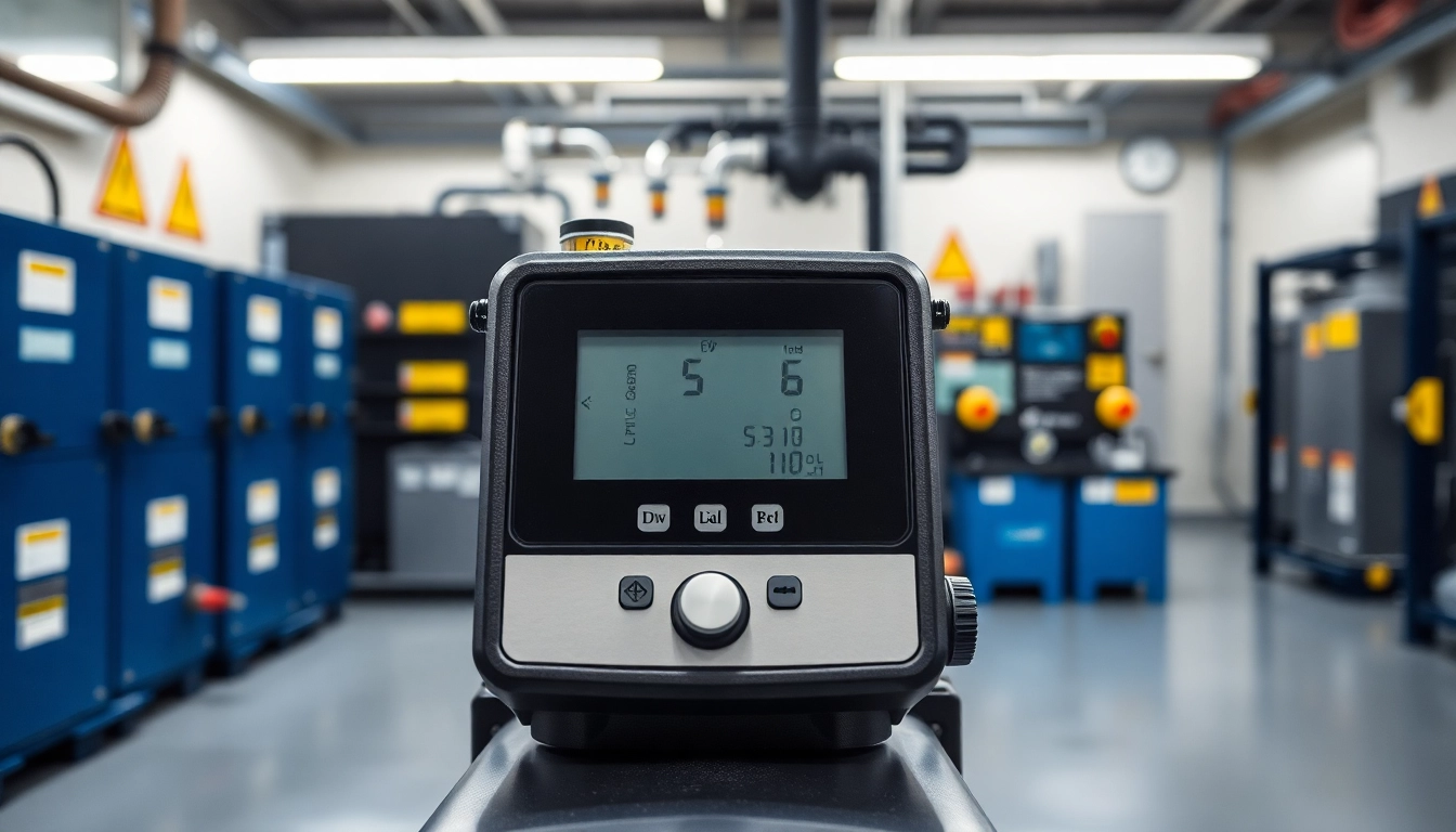 Hydrogen detector displaying real-time data in a battery room setup, showcasing safety and reliability.