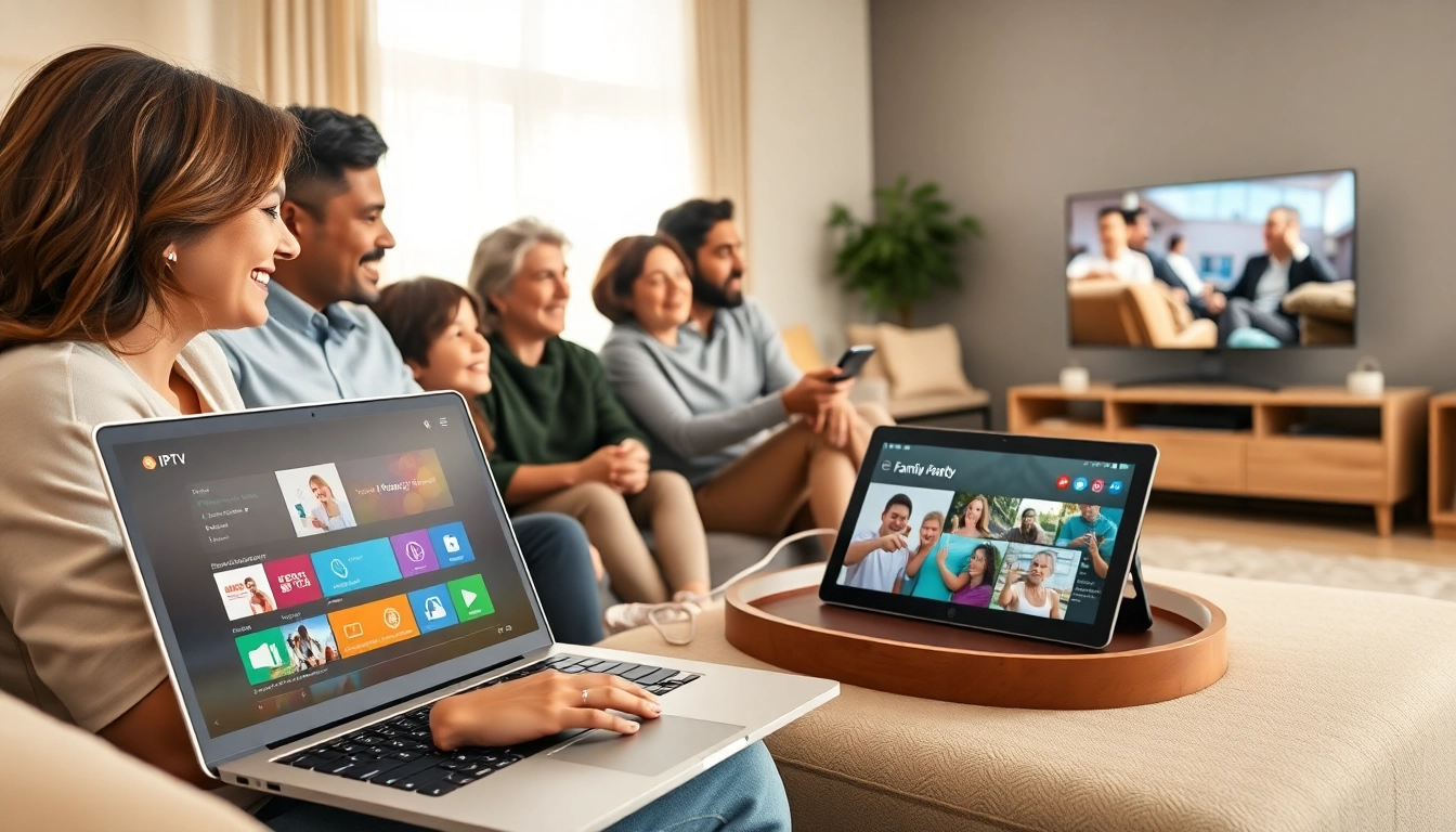 Stream IPTV content in a modern setting with diverse users enjoying the service as an iptv provider in UK.