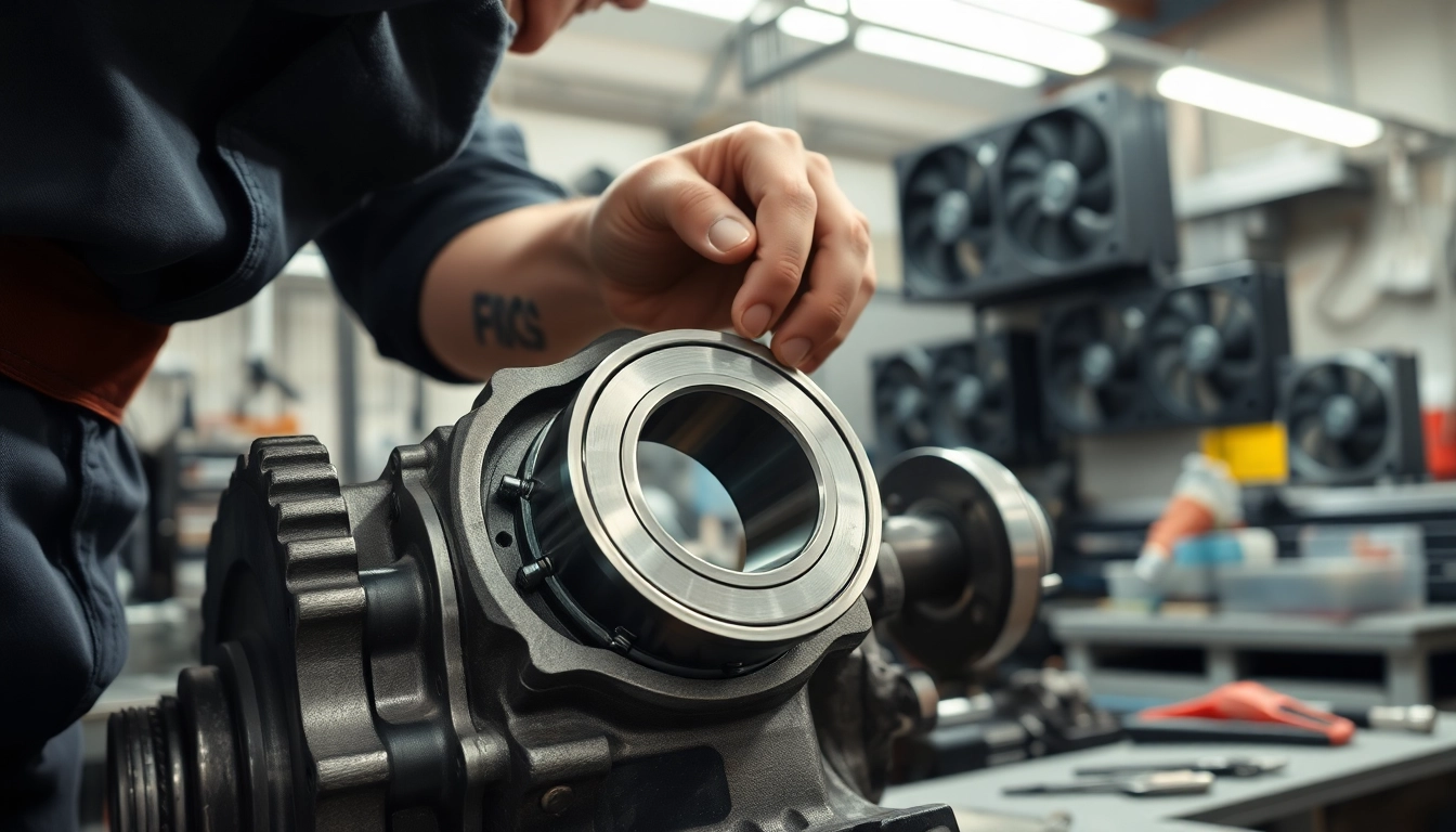 Gearbox bearing replacement by a skilled mechanic showcasing tools and precision.