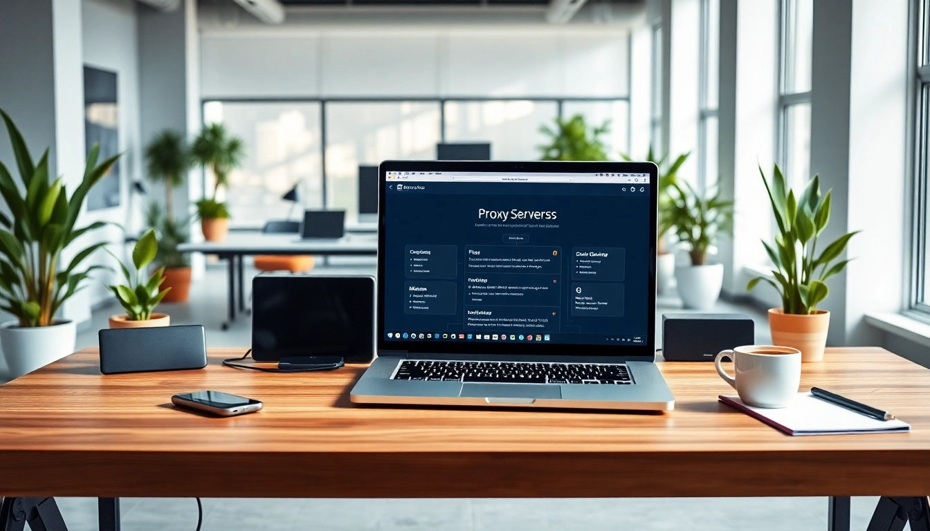 Experience a proxy server online through an organized computer workstation highlighting productivity features.