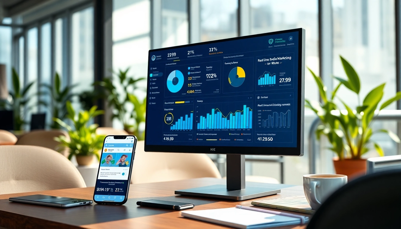 Engaging dashboard showcasing the Fastest SMM Panel with real-time analytics in a sleek office setting.