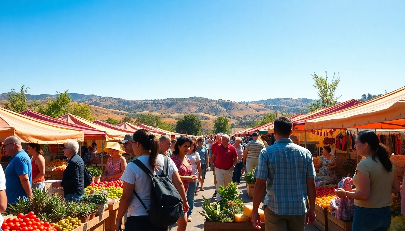 Locals engaging in a vibrant outdoor market in Clarksburg, showcasing community spirit.