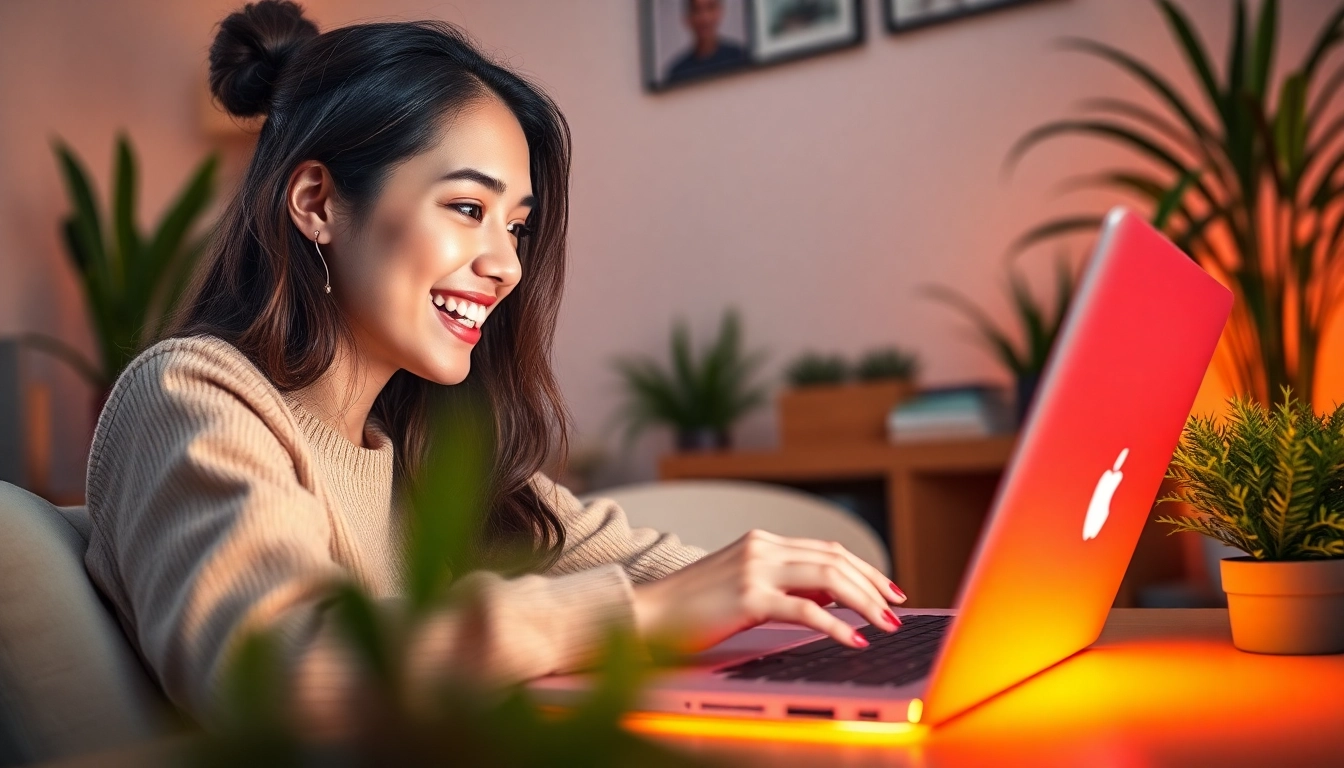 Enjoying ai girlfriend chat with a virtual companion in a cozy setting.