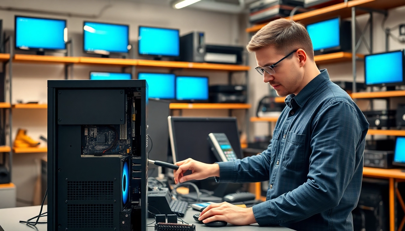 Riparazione computer torino con un tecnico esperto al lavoro in un laboratorio moderno.