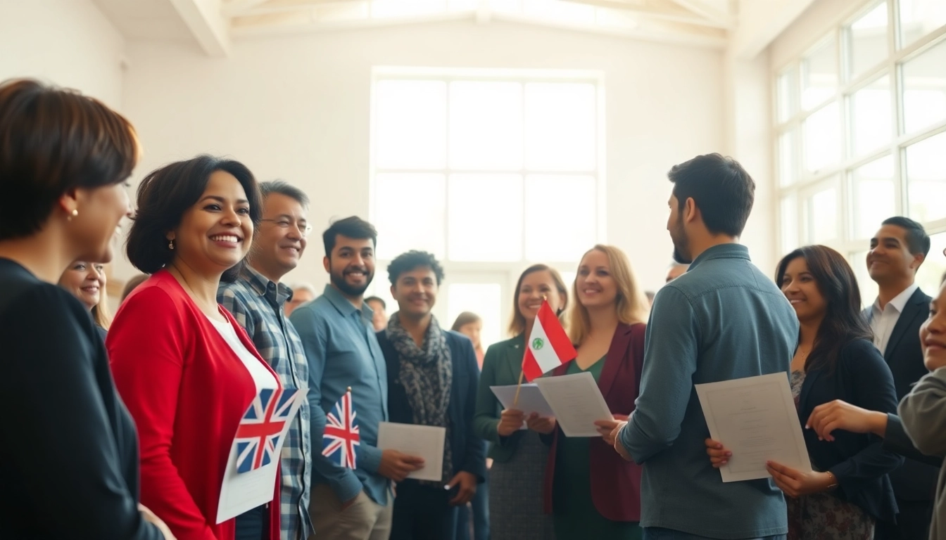 Celebrate citizenship with diverse individuals proudly holding their certificates at a joyful ceremony.
