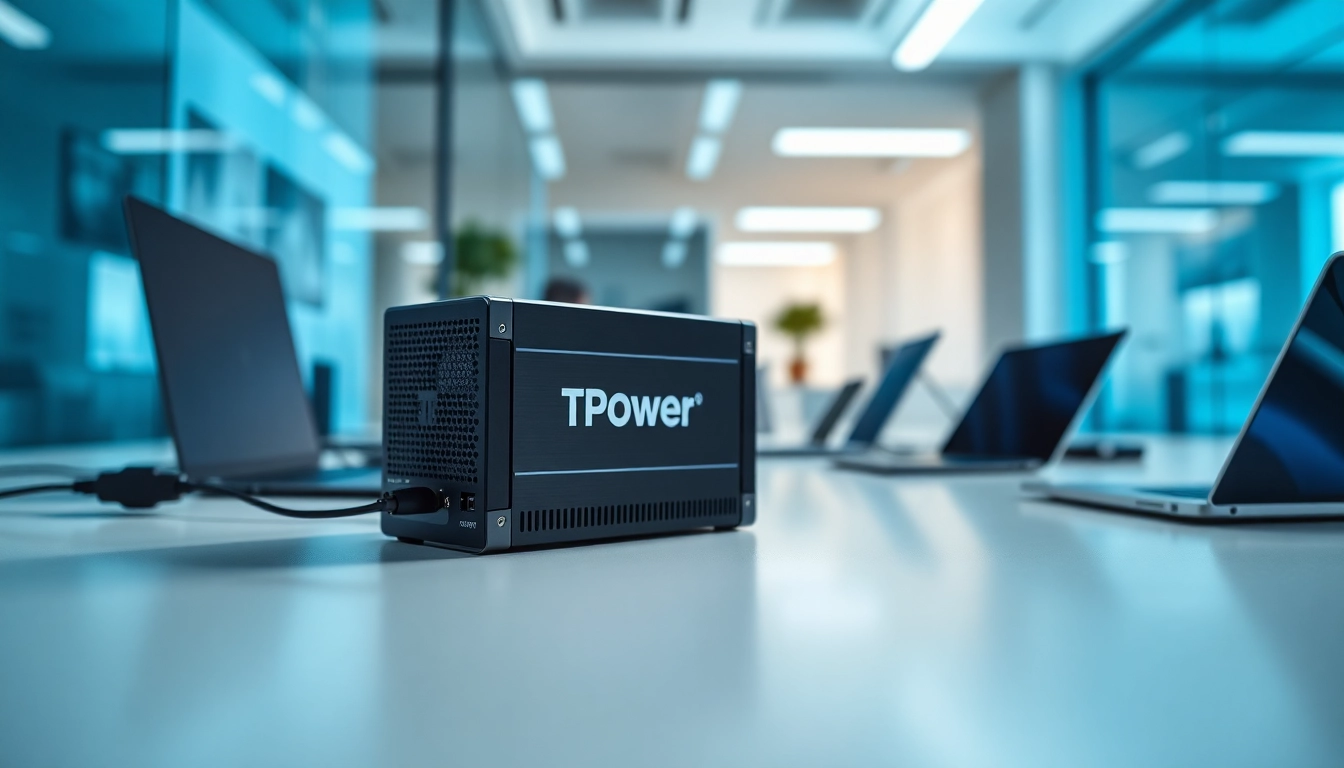 Showcasing TPower power supply unit in a modern workspace, highlighting its sleek design and innovation.