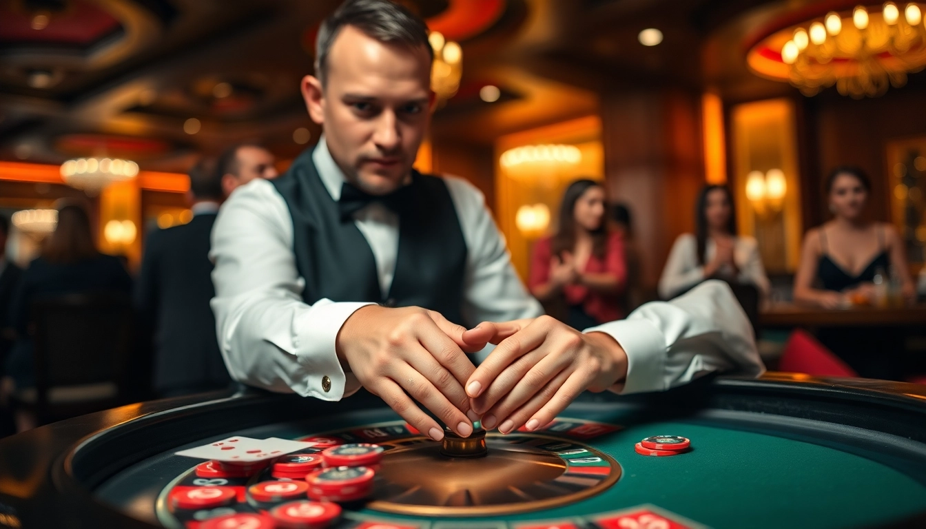 Experience evolution gaming with a professional dealer at a vibrant live casino table.