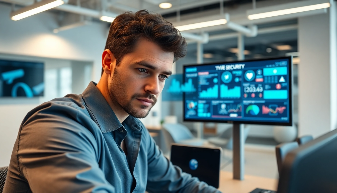 Cyber security services expert analyzing data to enhance online security in a modern office.