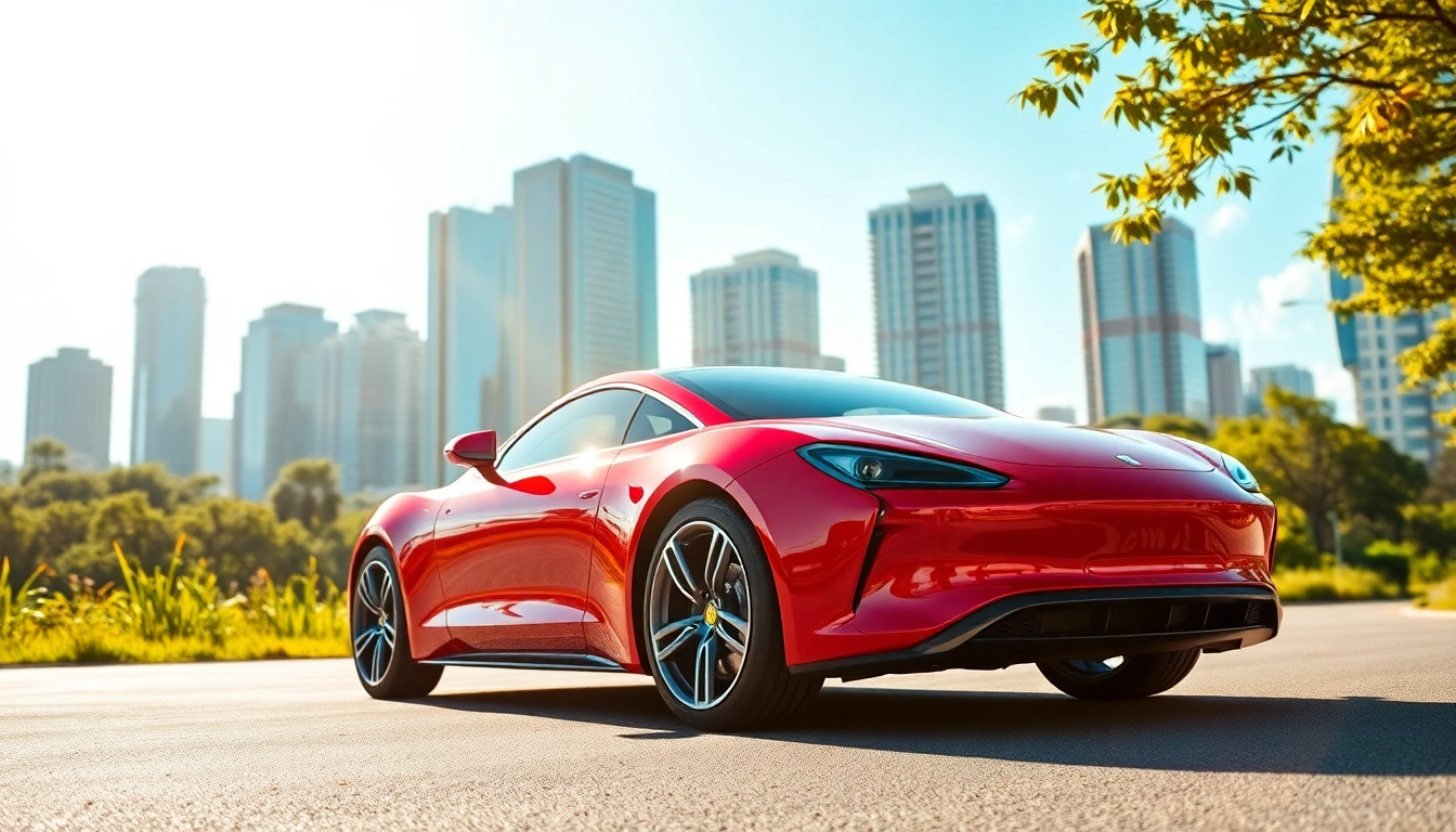 Admire the perfect car gleaming against a sunlit urban backdrop, embodying luxury and sophistication.