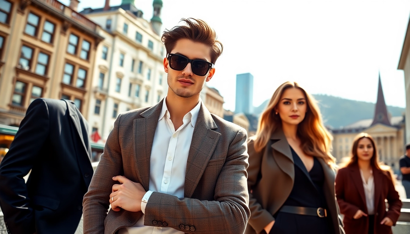 Models of Modelagentur Zurich posing confidently in a stylish urban setting.