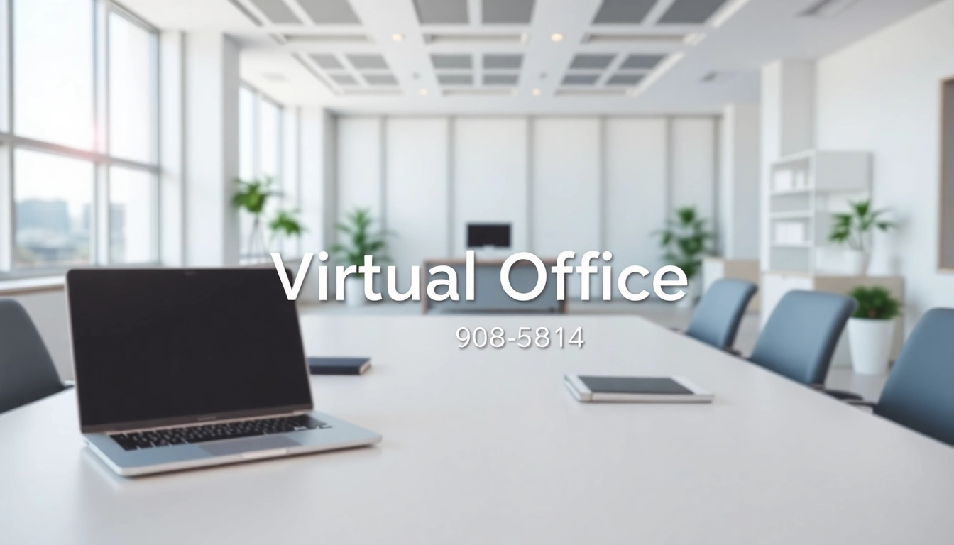 Showcasing a professional workspace with a virtual office address prominently displayed.