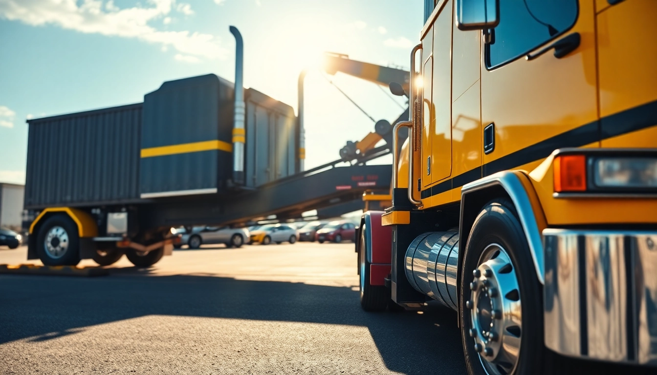 Big rig towing company showcasing an efficient truck lift, emphasizing reliable, affordable services.