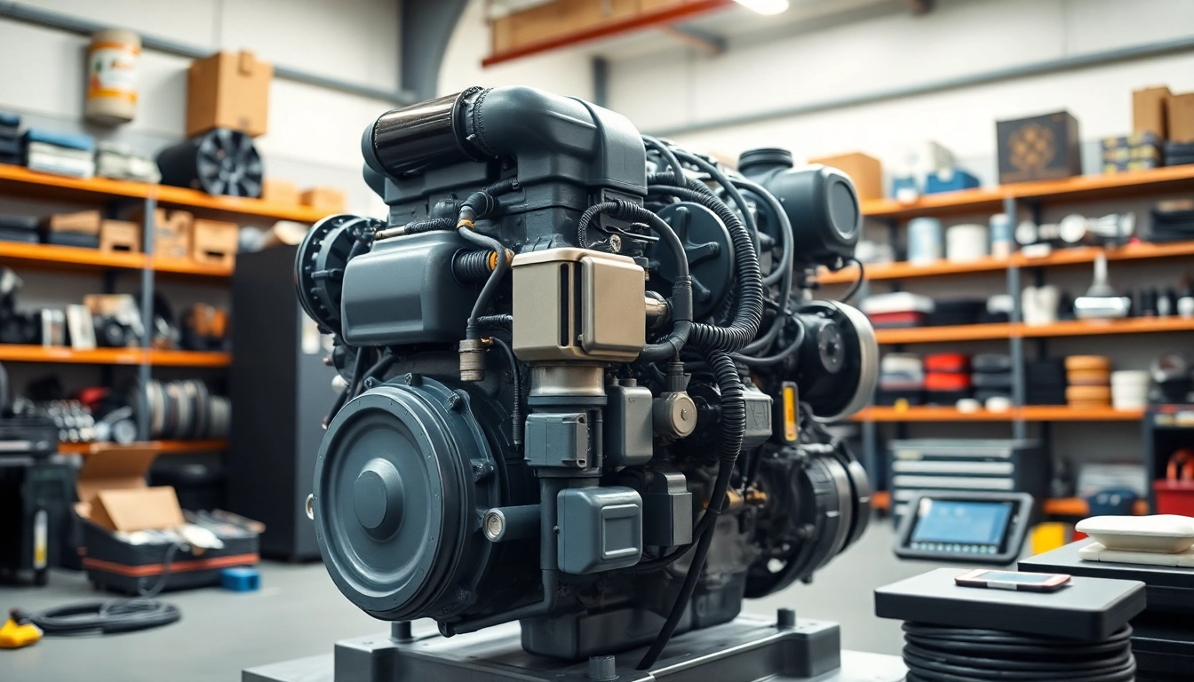Buy Cummins ISX engine for sale showcasing intricate mechanical design in a workshop.