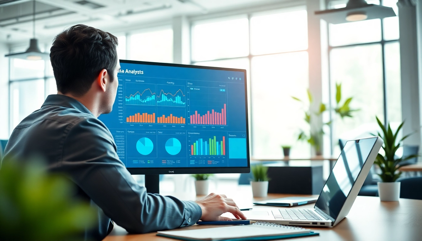 Analyze competitor pricing analysis data in a modern office setting with vibrant visuals.