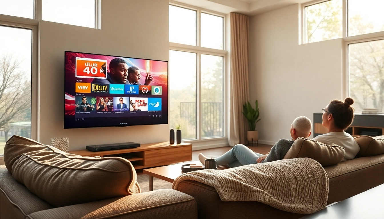 Experience IPTV Subscription with a vibrant living room setup showing modern technology.