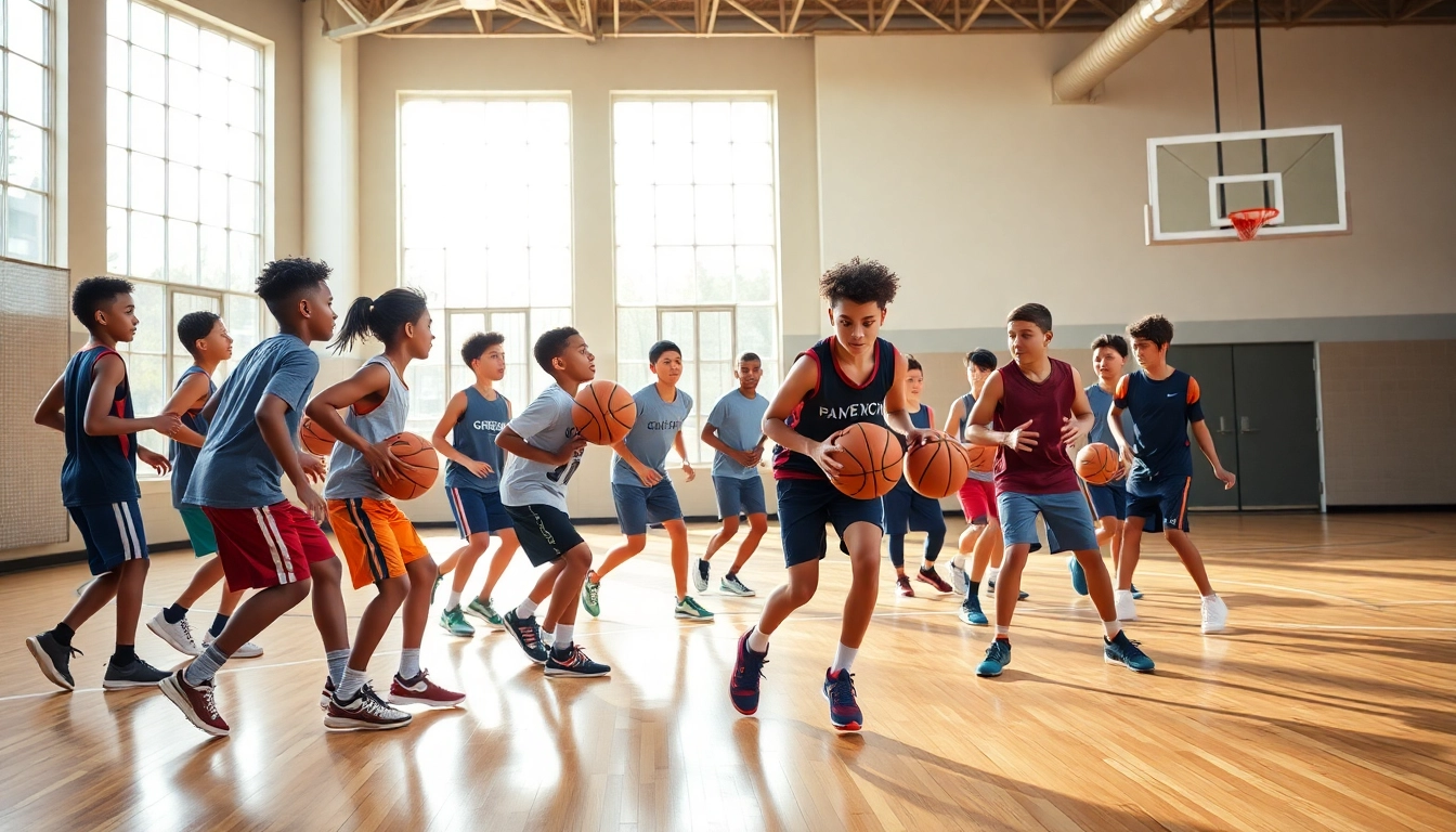 Young athletes practicing at Takeover Basketball Academy, showcasing teamwork and skill development.