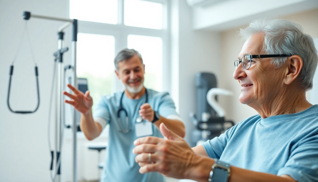 Senior physiotherapy Edmonton session showcasing attentive care in a bright clinic.