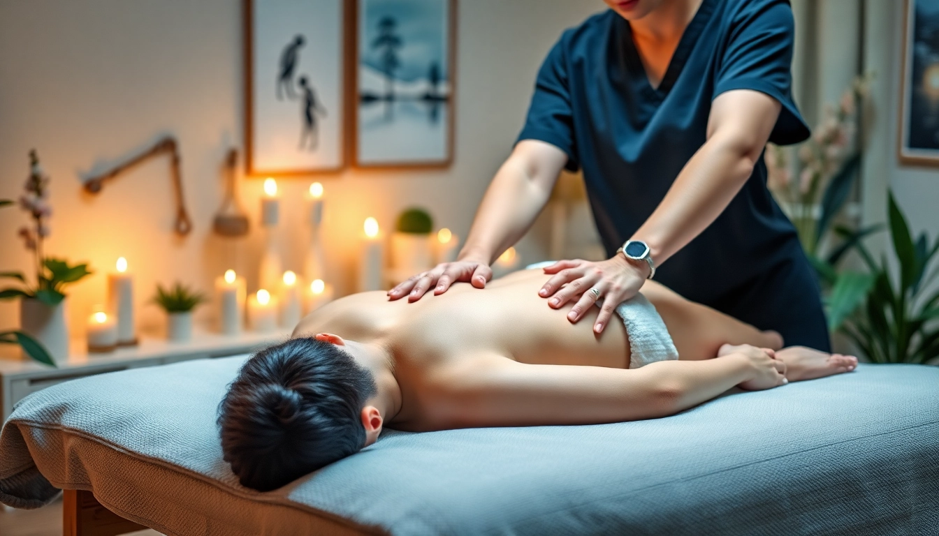 출장안마 서비스 제공 중인 전문 마사지 therapist가 편안한 공간에서 고객을 치료하는 모습
