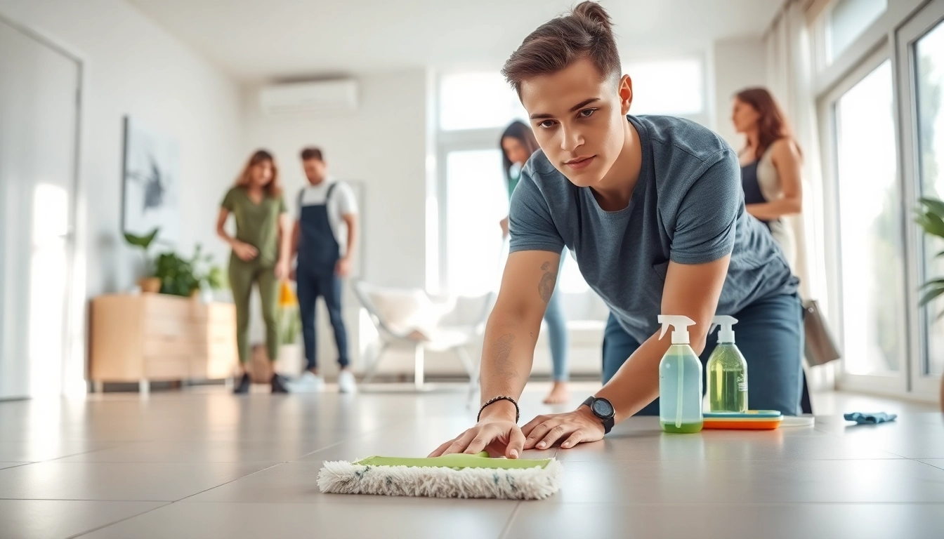 Expert bond cleaning Logan service in action, showcasing a diverse team ensuring a spotless apartment.
