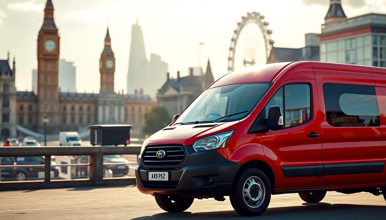 Efficient same day courier service London with a vibrant delivery van in a busy urban setting.
