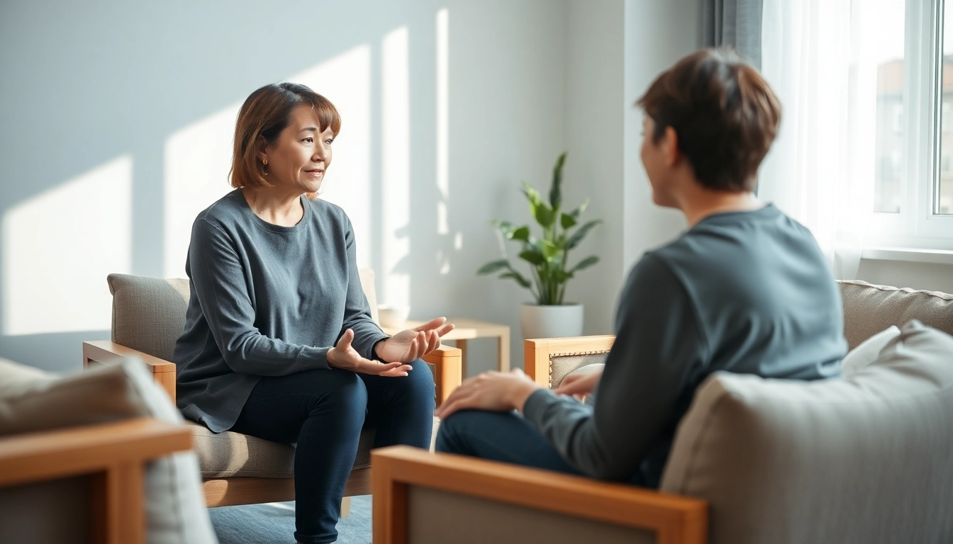 Engaging therapy session with an attachment theory specialist supporting a client in a calm setting.