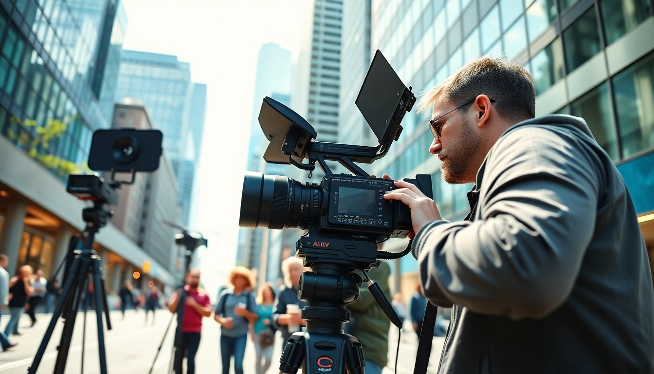 Engaging Calgary Video Production team capturing dynamic urban scenes with high-end equipment.