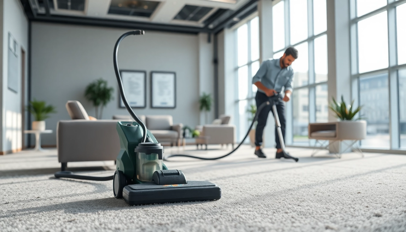 Isle if man office carpet cleaning with a professional cleaner maintaining a pristine office environment.
