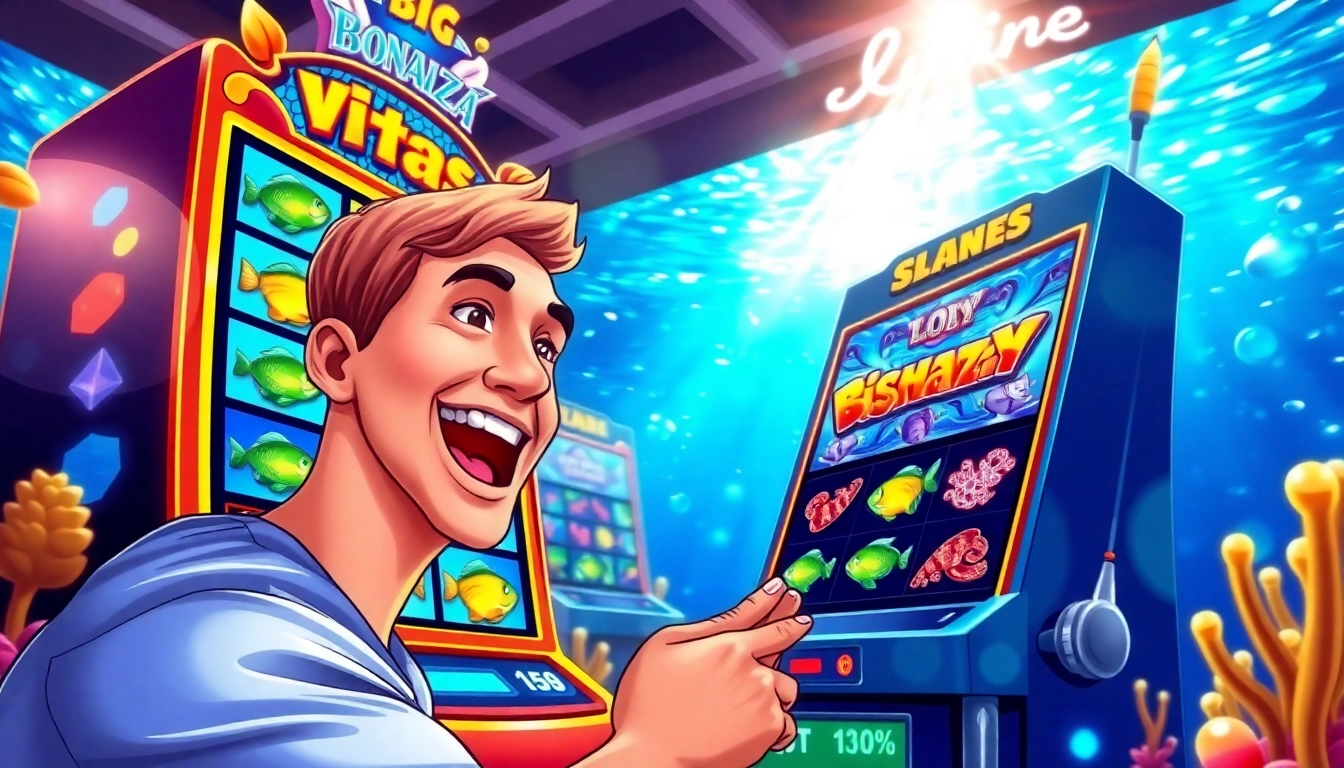 Engaging scene of a player enjoying the Big bass slot not on gamstop with colorful underwater graphics.