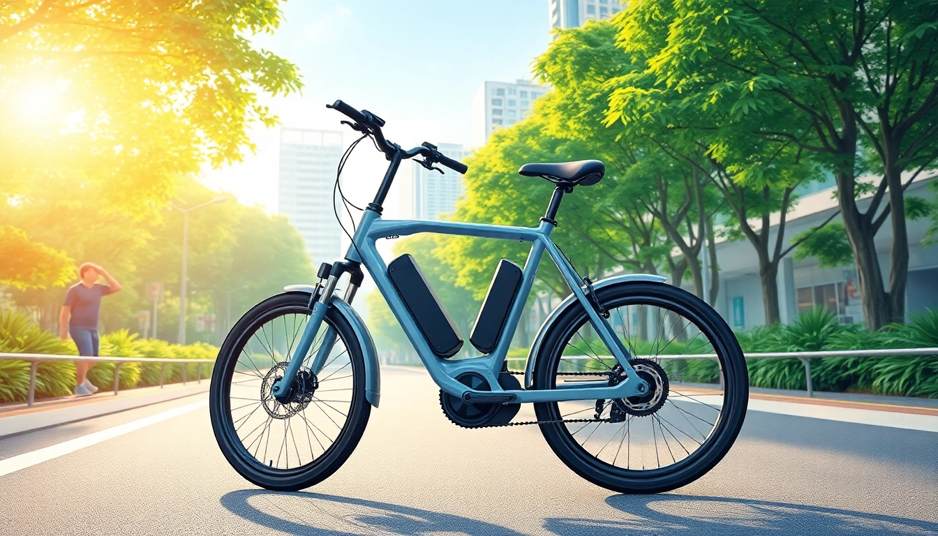 Explore an ebike Singapore on a vibrant cycling path within an urban landscape.