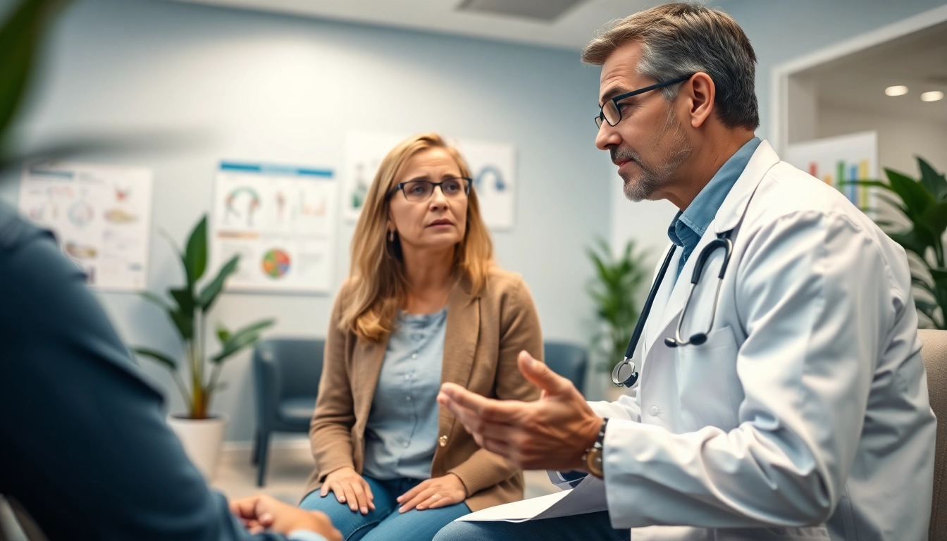 A weight doctor near me consults with a patient in a bright, modern medical office.