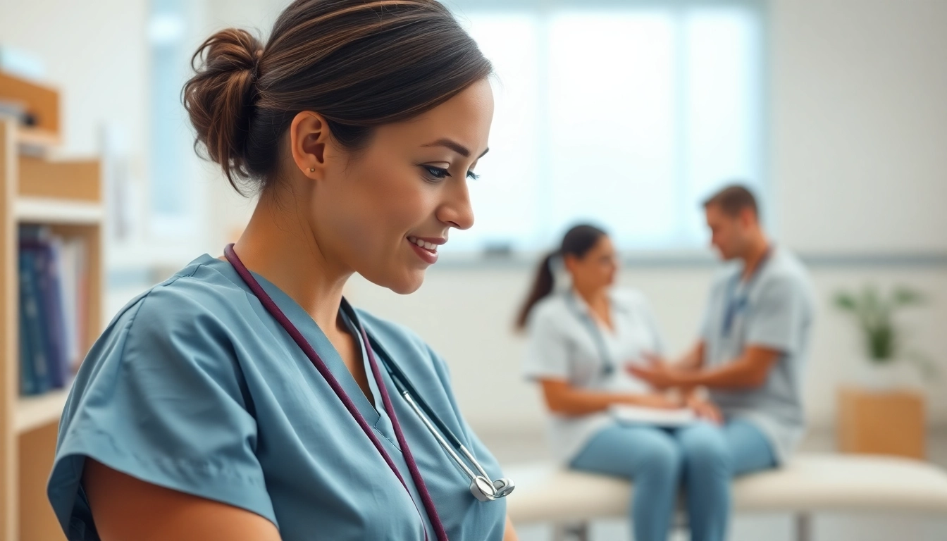 Showcase a dedicated nurse serving under the Alabama Board of Nursing in a clinical environment with a caring demeanor.