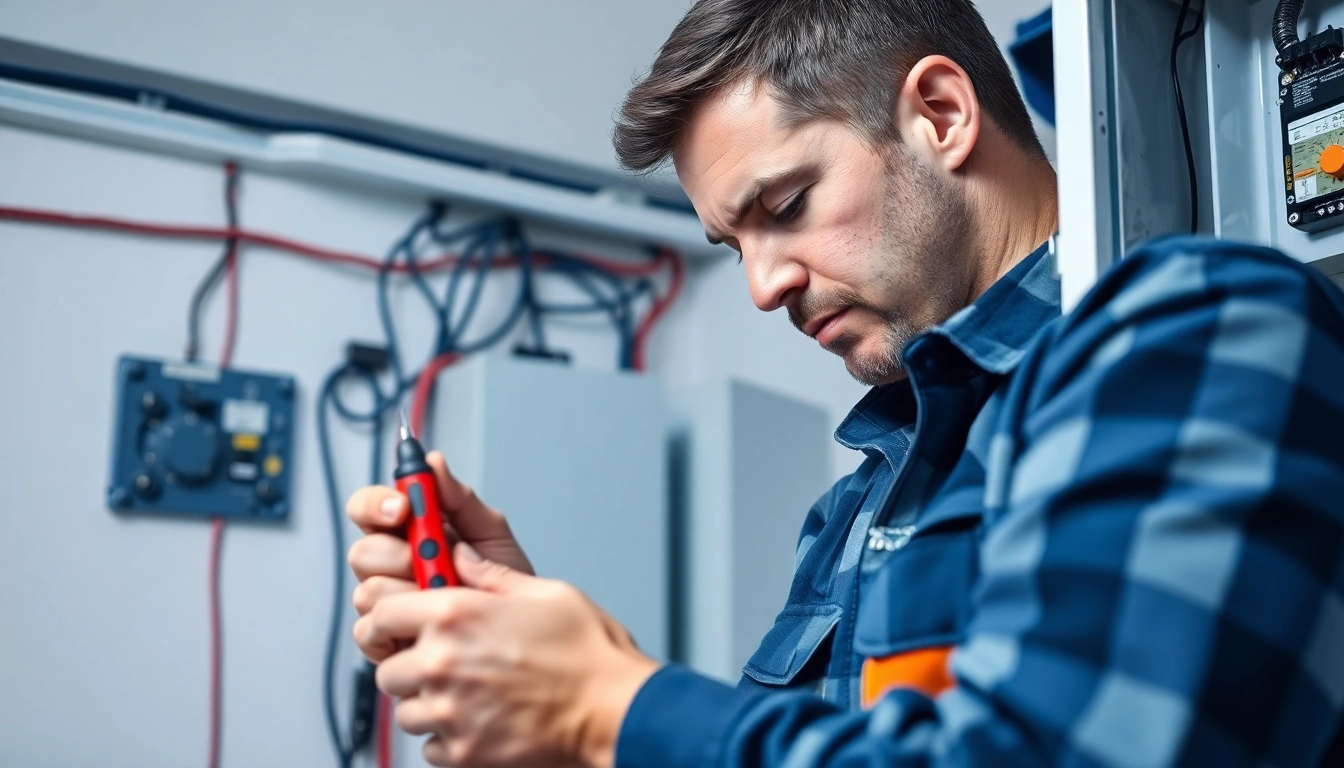 Electrician performing an electrical panel upgrade, showcasing hands-on expertise with tools.