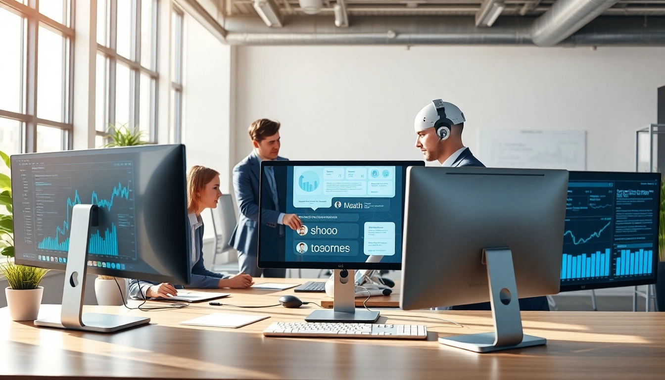 Interactive AI chatbot for website facilitating user engagement in a modern office.
