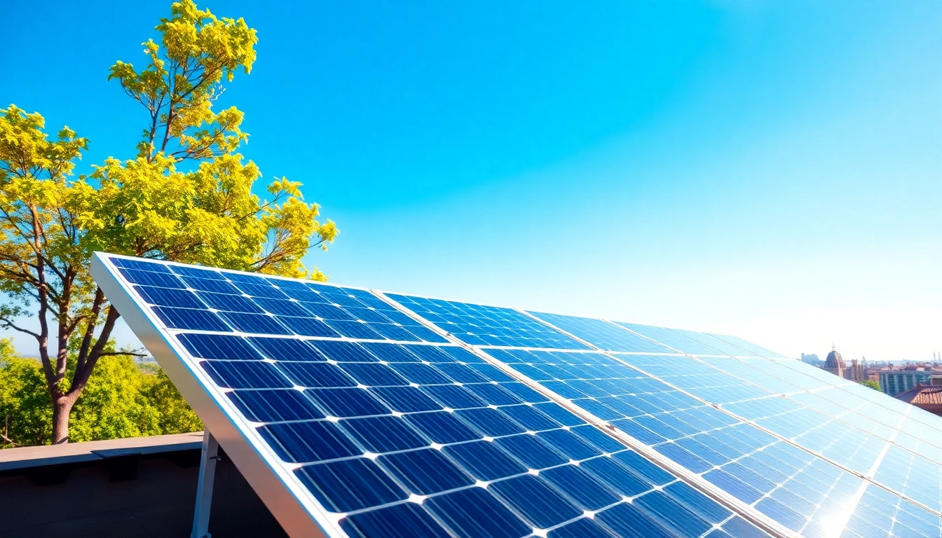 Harness solar power with modern panels on a rooftop amid vibrant greenery, showcasing sustainable energy.